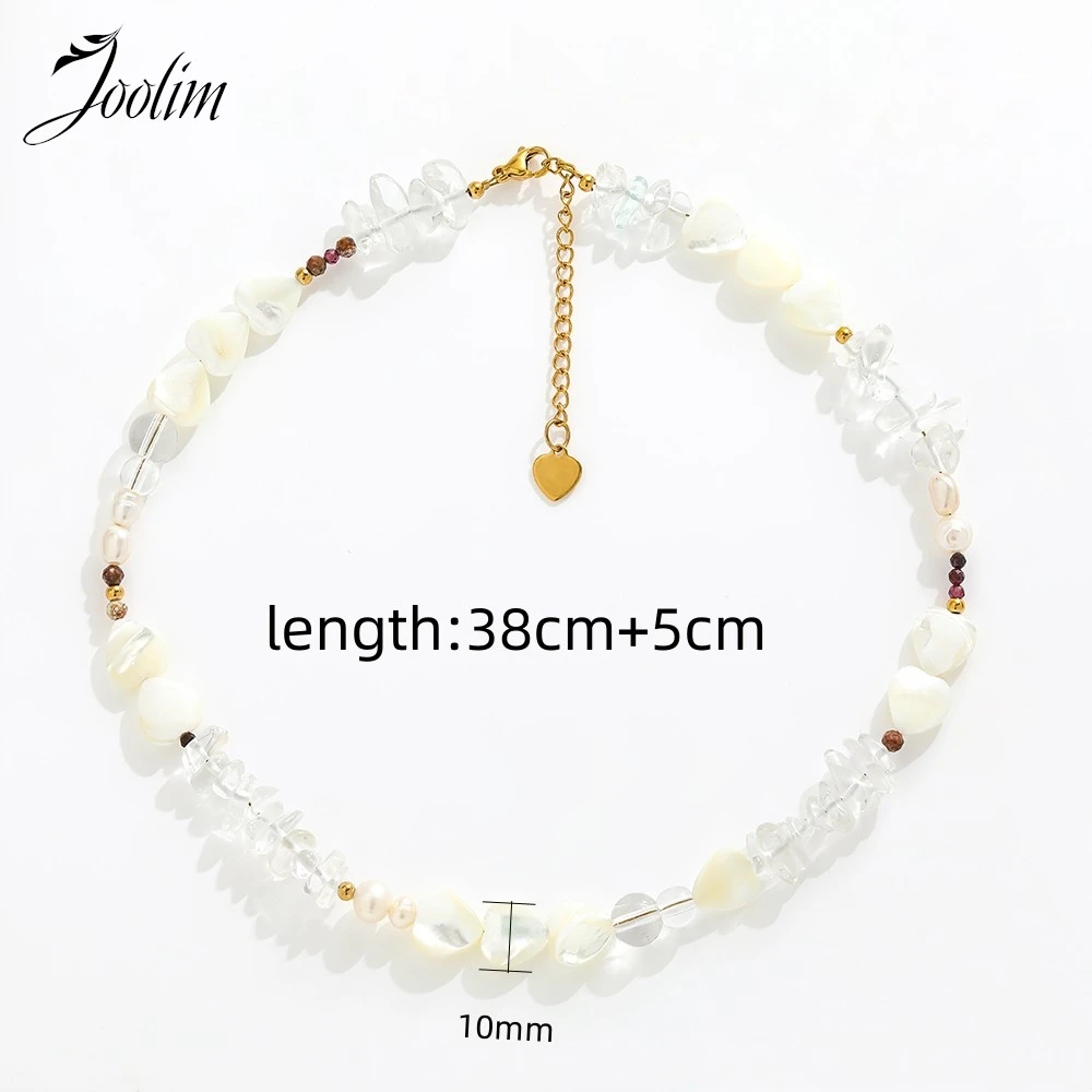 Joolim Jewelry Wholesale Summer Elegant Fashion Love Natural Stone Freshwater Pearl Drop Stainless Steel Necklace for Women