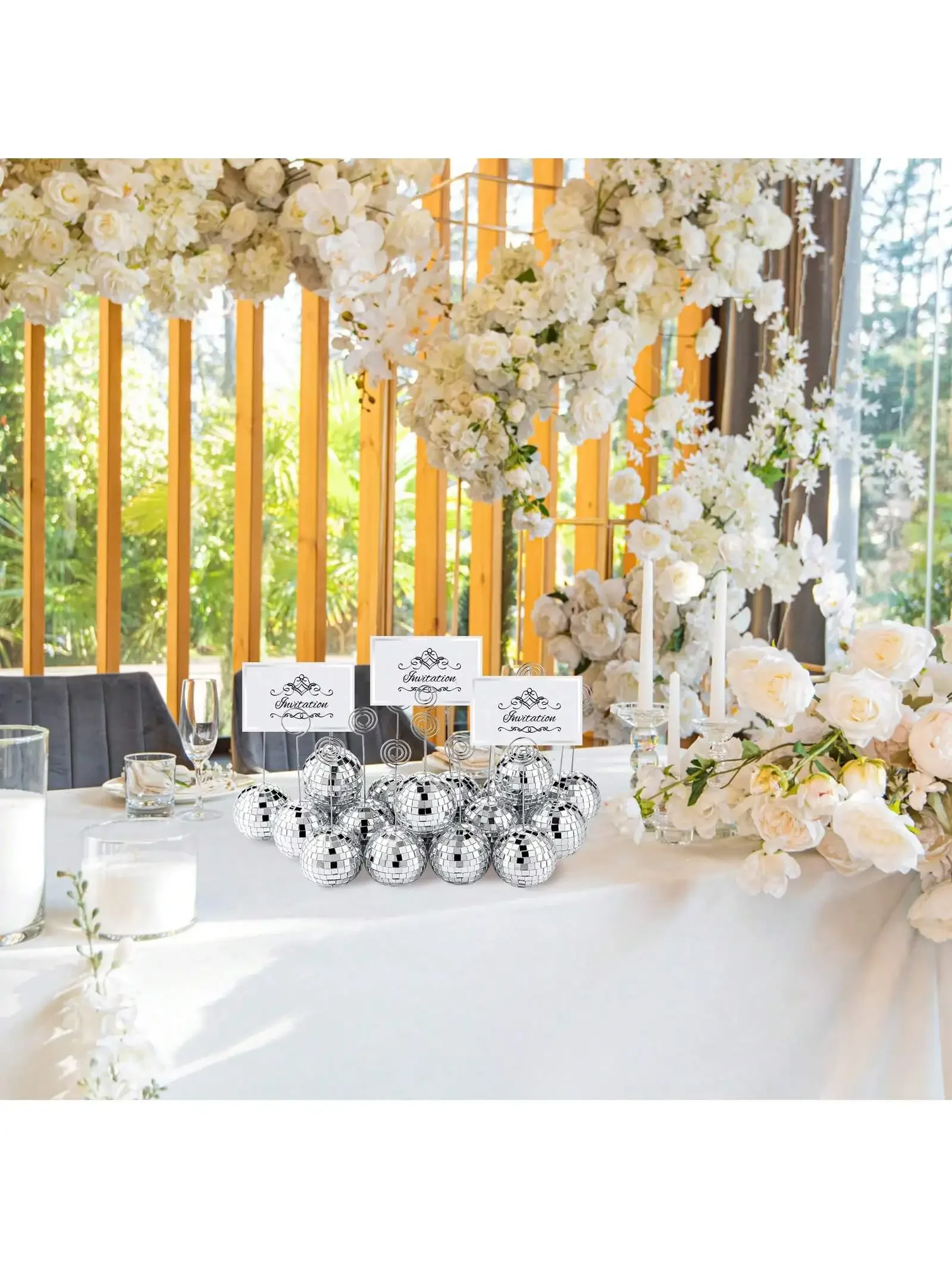 Disco Ball Place Card Holder Table Number Photo Holder Stand Swirl Wire Place Name Card Clips for Christmas Wedding Party
