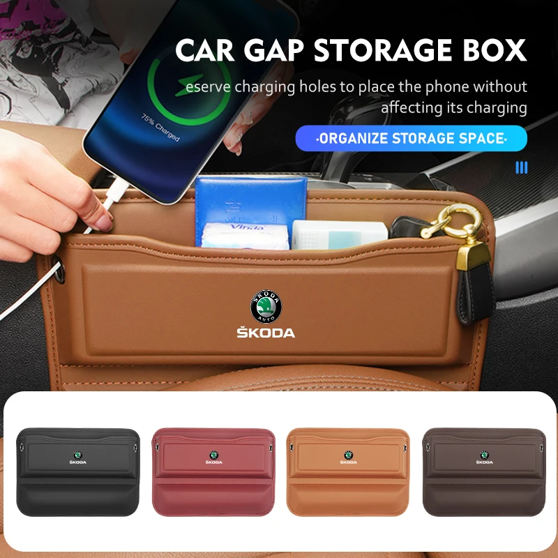 Seggiolino Auto In Pelle Gap Console Tasca Laterale Fessura Scatola Di Immagazzinaggio Per Skoda Rapid Kodiaq Karoq Fabia Kamiq Mk3 Roomster Enyaq