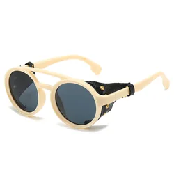Vintage Style Leather Round Retro Sunglasses with UV400 Protection (Other)
