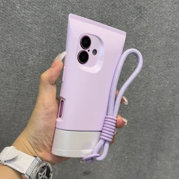 جراب هاتف سيليكون لامع من ins Lanyard BB Wash Face Cream لهاتف iPhone 16 15 14 13 12 Pro Max 3D غطاء خلفي واقٍ كامل من الصدمات 1