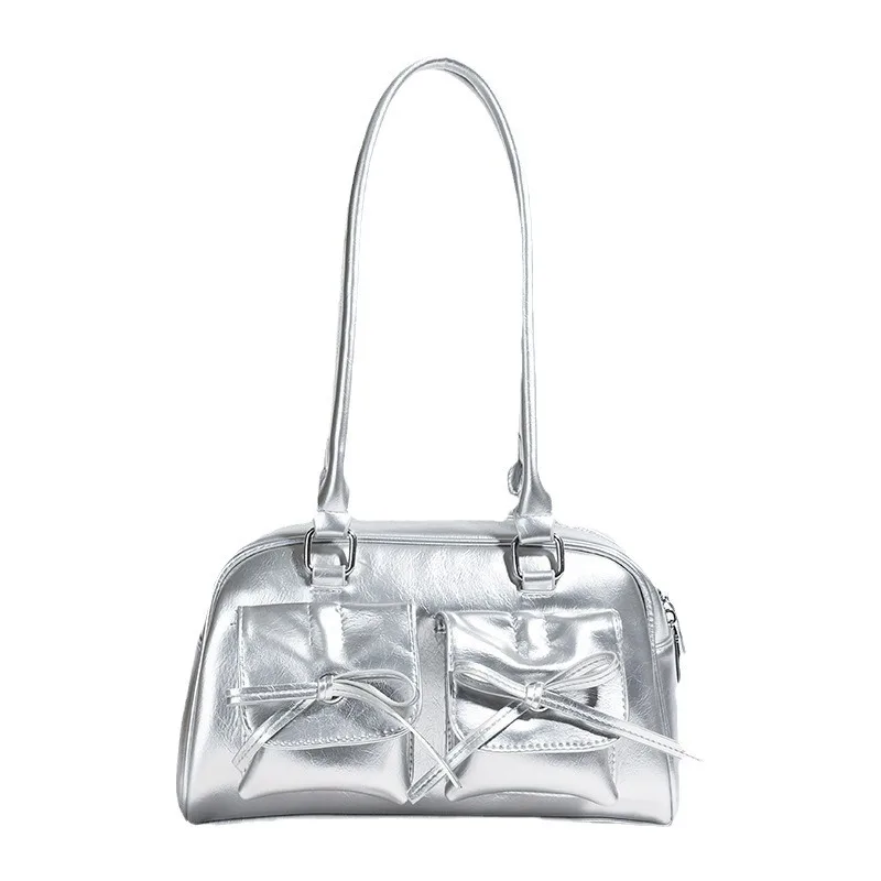 Women'S 2025 Novelty Ballet Inspired Dark Underarm Bag Featuring Chic Bow French Baguette Style Shoulder Bag