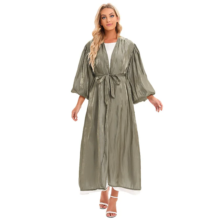 2024 Eid Abaya Dubai Puff Sleeves Muslim Dress Silky Turkey Kaftans for WomenRobe Kimono Islam Abayas Femme Musulmane African