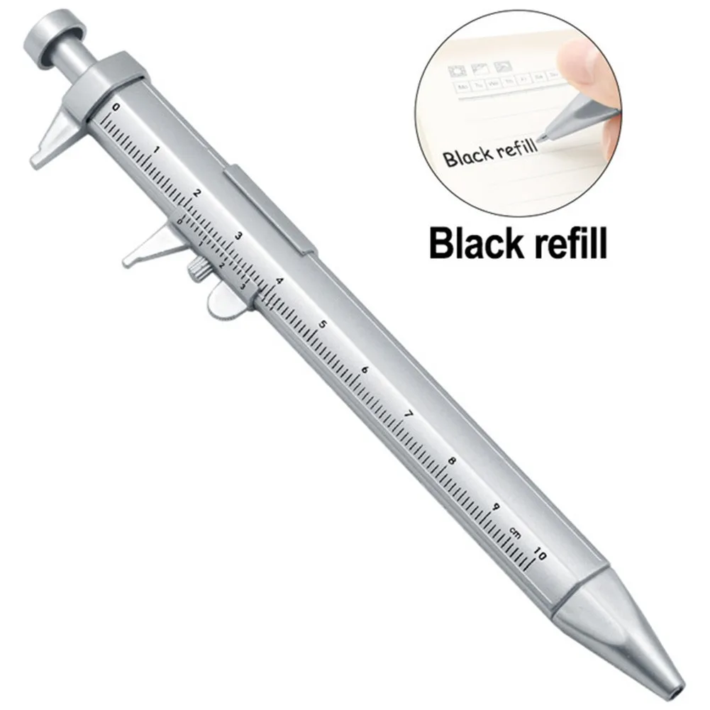 

ABS 0-100mm Multifunctional 2 In 1 Vernier Caliper Marker Pen Measuring Pen Silver Stationery Ballpoint Pen Hand Gauging Tool