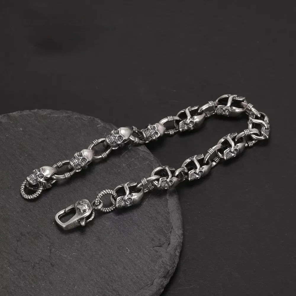 アクセサリー Skull Chain Bracelet - Silver 925 Real 925 Sterling Silver Skull Chain Bracelet for Men and
