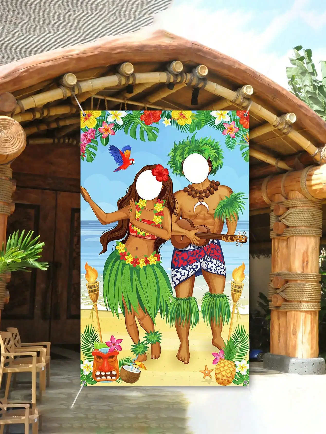 71*35.4 Inch Couples Photo Door Banner Hawaiian Party Decorations Photo Props Summer Party Banner Hawaiian Door party decorations