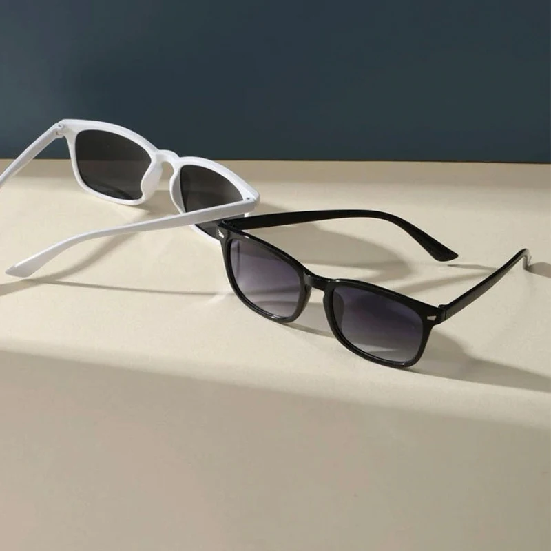 2 stücke Vintage schwarze quadratische Sonnenbrille Frau Luxusmarke kleines Rechteck Sonnenbrille weibliche Steigung klarer Spiegel oculos de sol – Detail 6