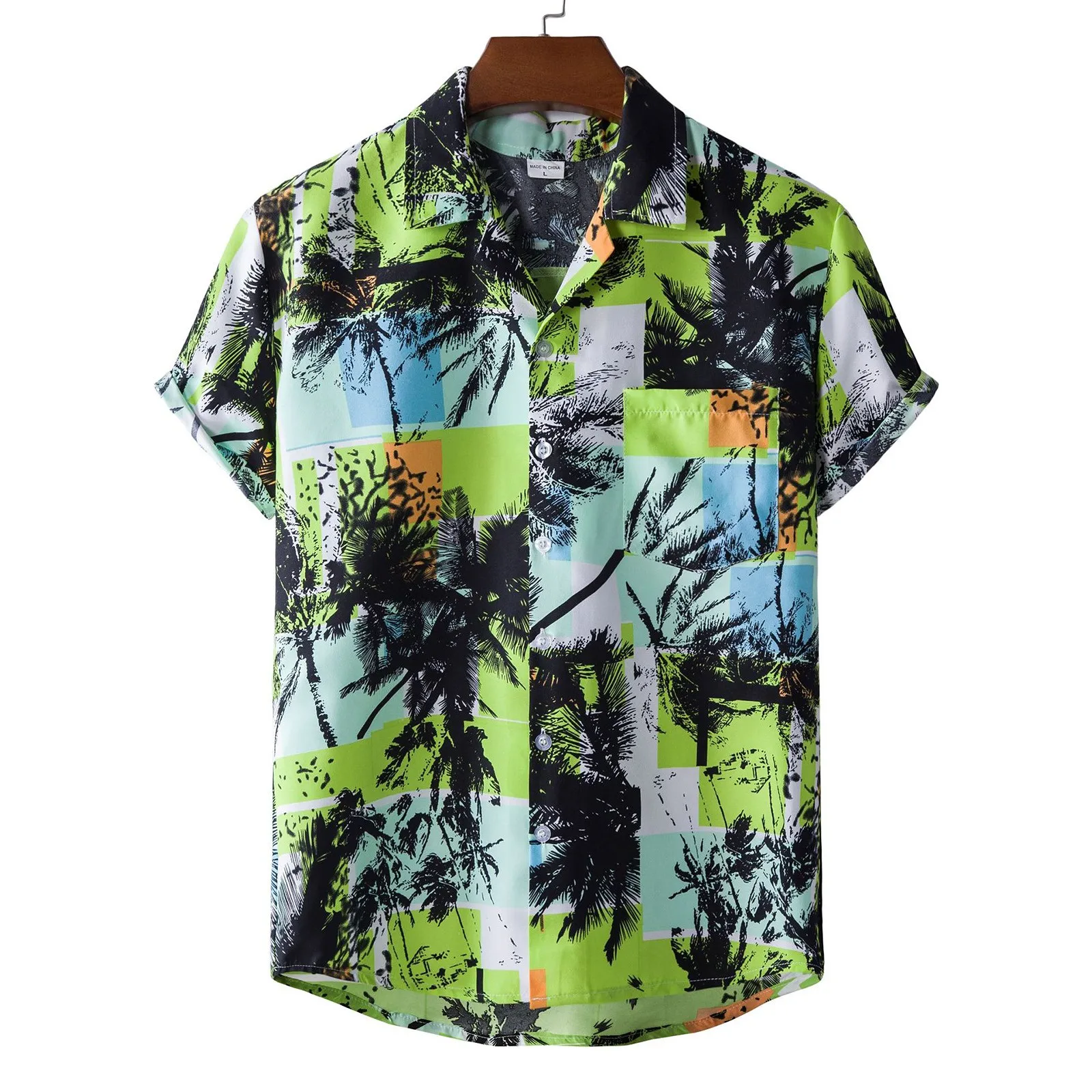 Men'S Stylis Hawaiian Shirts Vintage Plant Print Short Sleeve Top Shirts Classic Lapel Button Blouses Aloha Leisure Beachwear