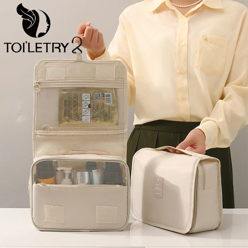 

Toiletry Make Up Bags Solid Color Korean Foldable Cosmetic Bags Travel PVC Waterproof Large Capacity Toiletries Hangbag Storage