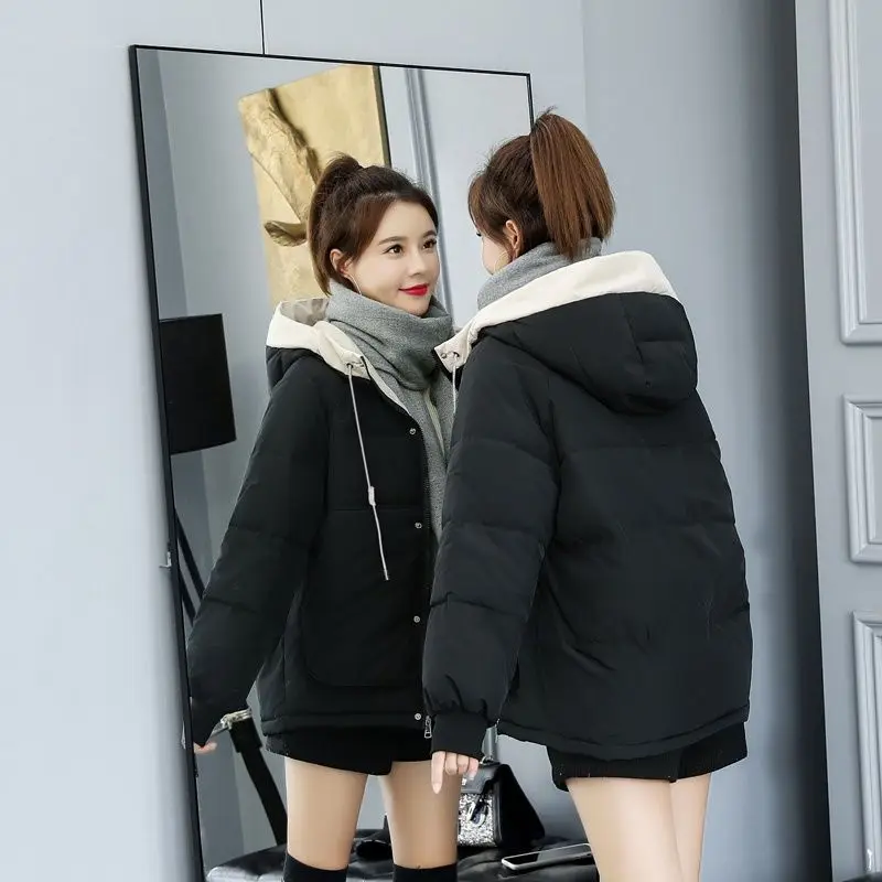 

2023 New Women Down Cotton Coat Winter Jacket Female Short Parkas Loose Thick Large Size Outwear Hooded Leisure Time Overcoat