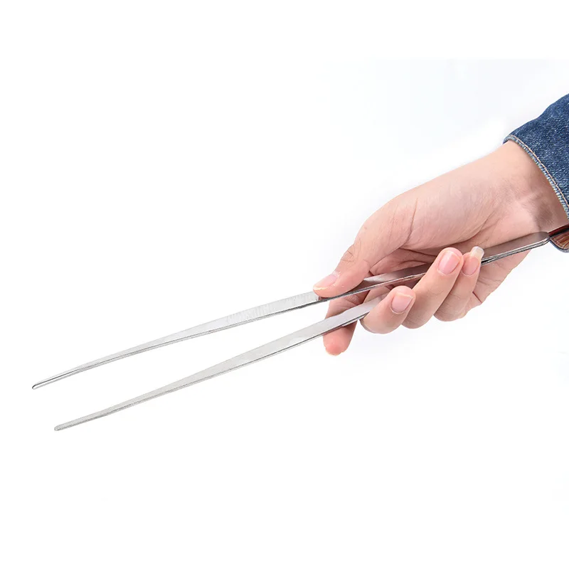 

Stainless Steel Toothed Tweezer Long Barbecue Food Tong Straight Tweezer Home Medical Garden Kitchen BBQ Tool Eyelash Tweezers