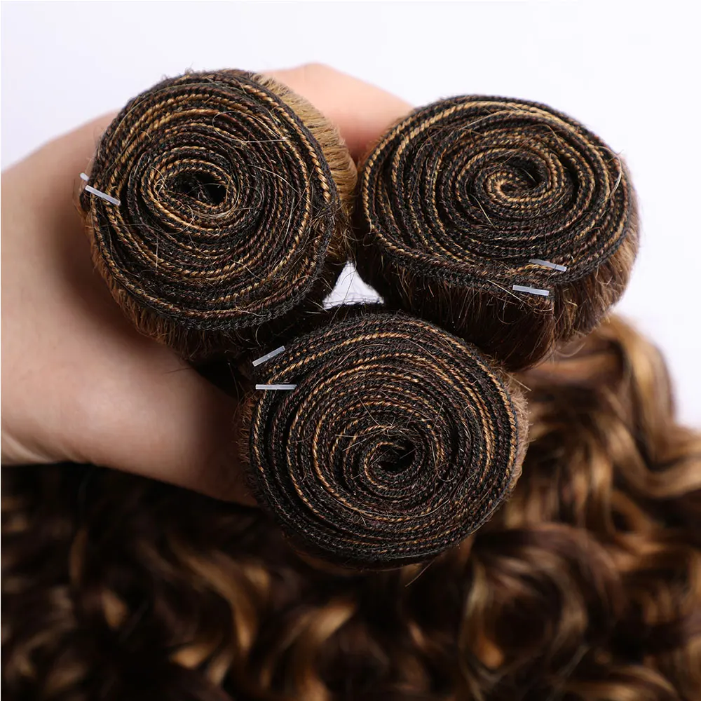 Highlight Water Wave Bundles Human Hair Ombre Brown Hair Highlight Honey Blonde Human Bundles 1 3 4 Pcs Wet and Wavy Weave human hair extensions human hair bundles human hair weave