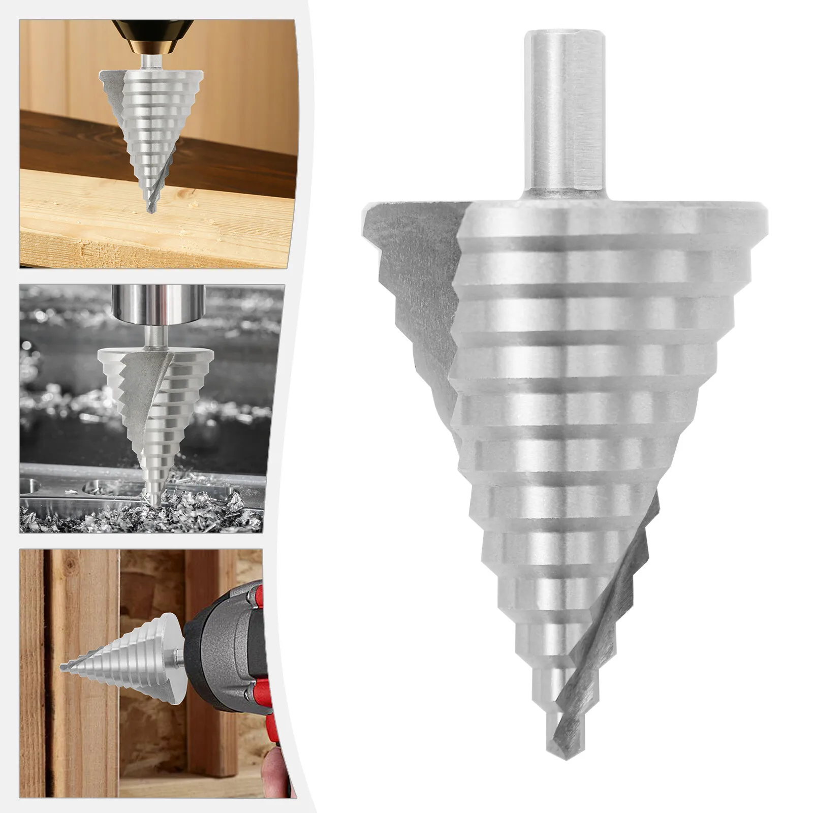 6-60mm Step Drill Bit Spiral Groove Hole Cutter Metal Sheet Cone Drill Bit Triangular Shank Step Hole Opener Reamer