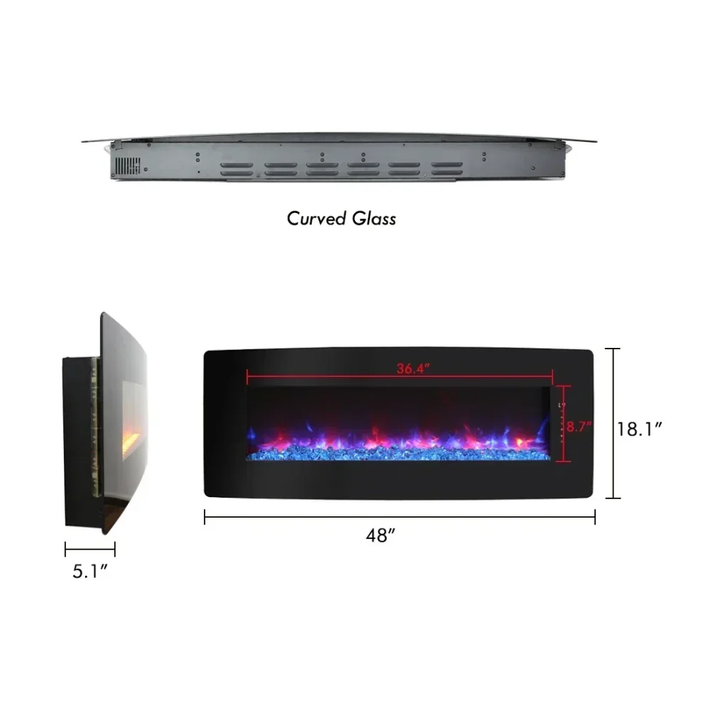 48 Inch Electric Fireplace , Wall Mounted Electric Fireplace with Remote and Multi Color Flame & Emberbed,1400W Stove Fireplaces 5