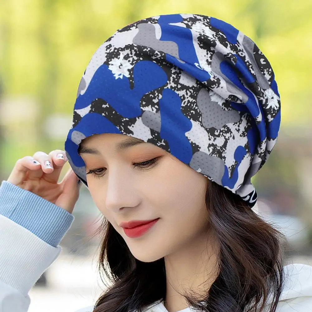 

Fashion Unisex Hat Ice Silk Cooling Cap Camouflage Print Beanie Breathable High Elasticity Quick Dry Women Men Summer Hat