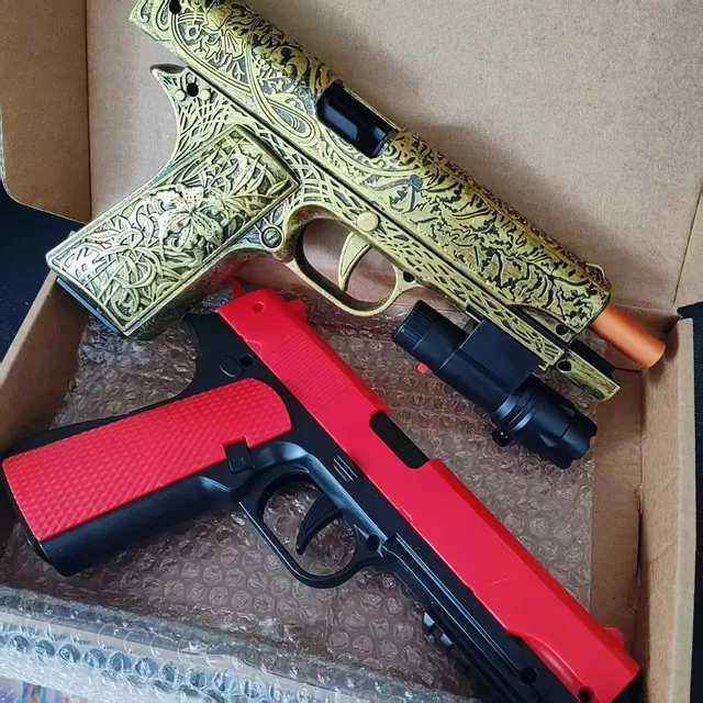 Carved Retro M1911 Shell Ejecting Toy Gun Soft Bullet Handgun Continuous Firing Outdoor Game Shooting Pistol for Kids Adults 5