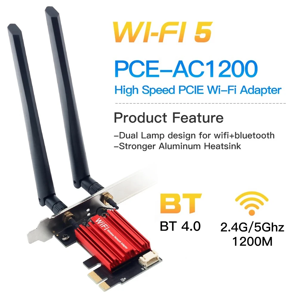 Wifi 어댑터 1200Mbps Bluetooth 4.0 M.2 인터페이스-PCI-E 어댑터 2.4G/5G 듀얼 밴드 PC 고속 네트워크 카드