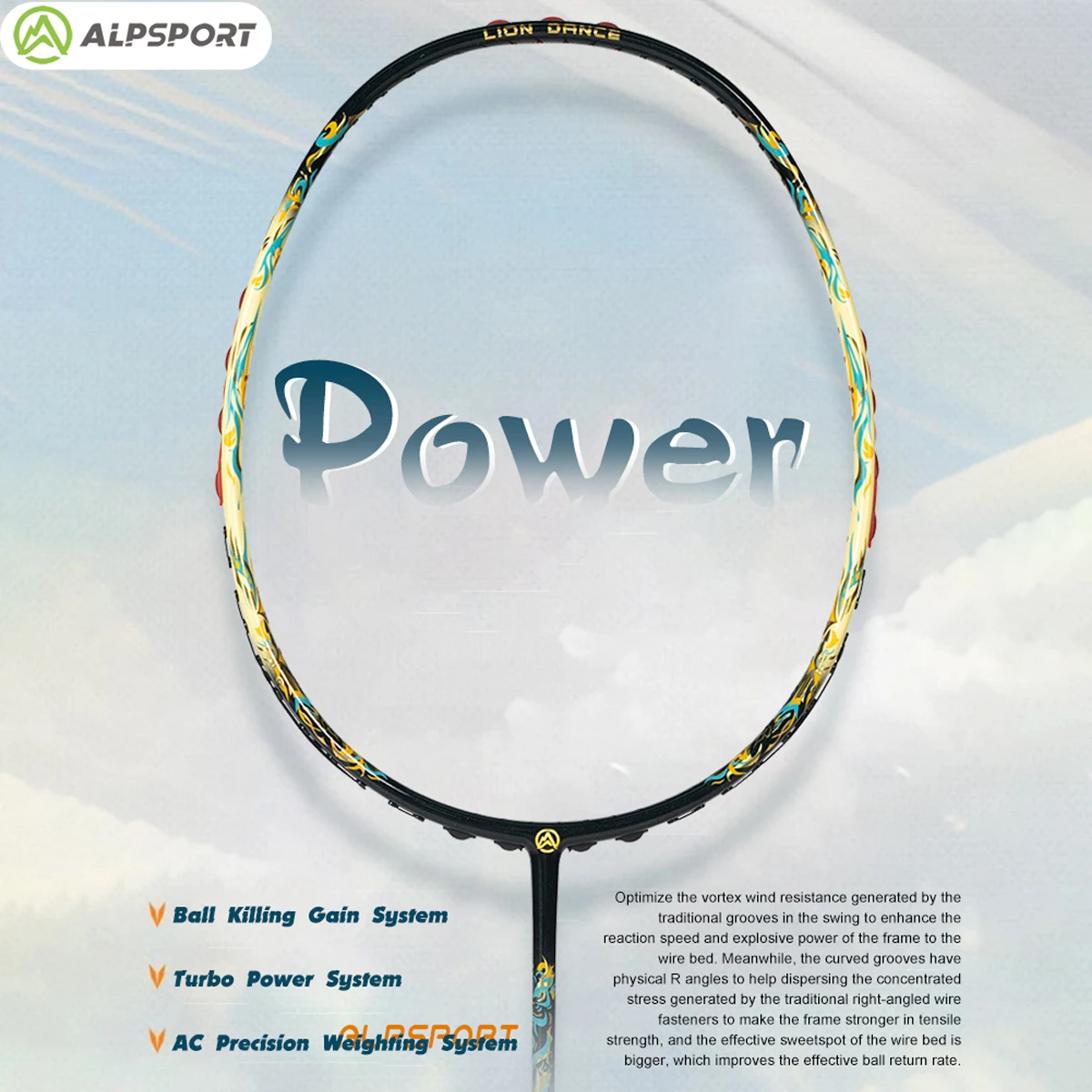ALP Lion Dance Original Authentic Carbon Fiber Badminton Racket Max 30LBS 6U G5 Lightweight Offensive ALPSPORT SW
