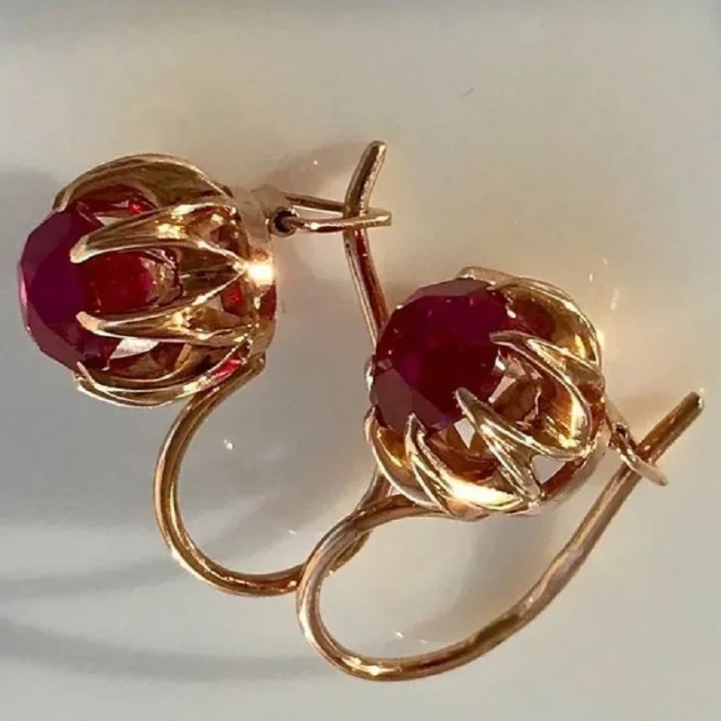 Women Dangle Earrings Gold Plated Red for Princess Party Wedding Engagement