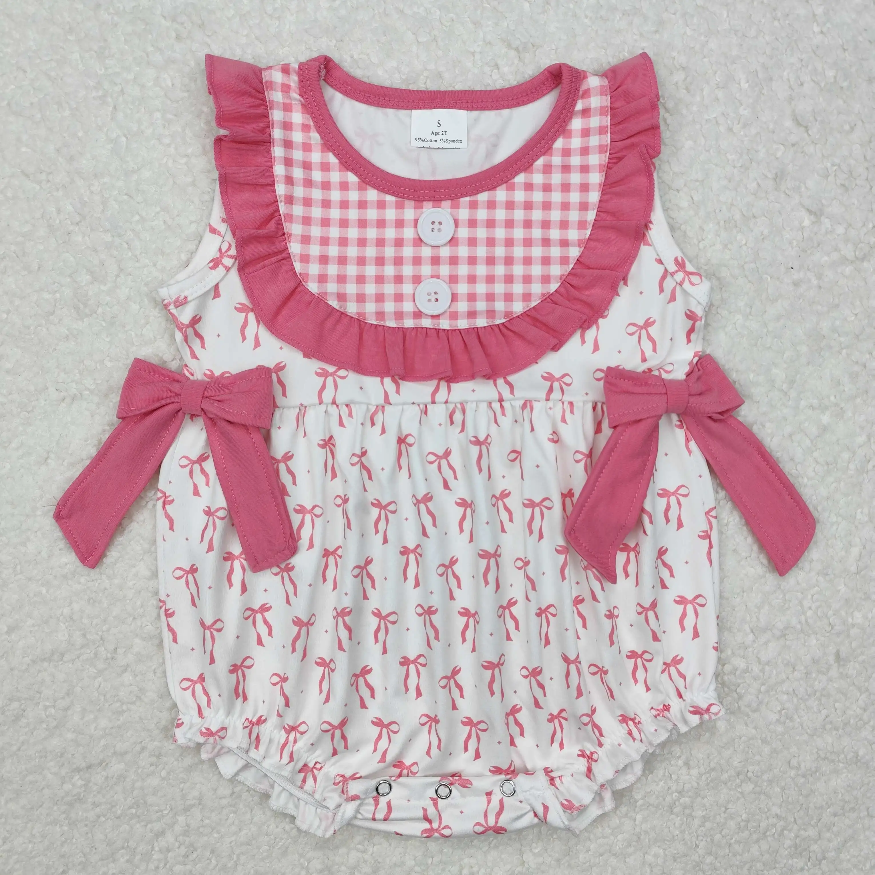 3.27y NEW stock baby summer girls romper wholesale boutique fishing float red bow blue vest rompers