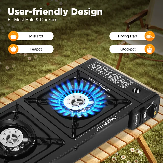 2-Burner Portable Camping Stove Auto Ignition Butane Gas Cooker with Carrying Case for Outdoor RV Apartment Use 2