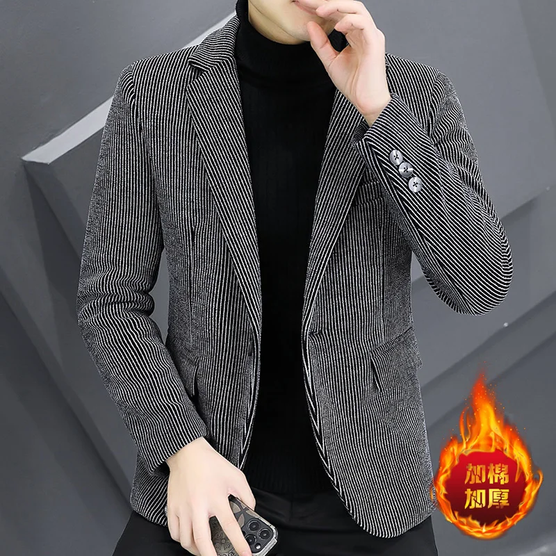 ARC Blazer Autumn/Winter Golden Sable Velvet and Cotton Thickened Thermal Small Suit Fashion Business Men's Slim Blazer 5