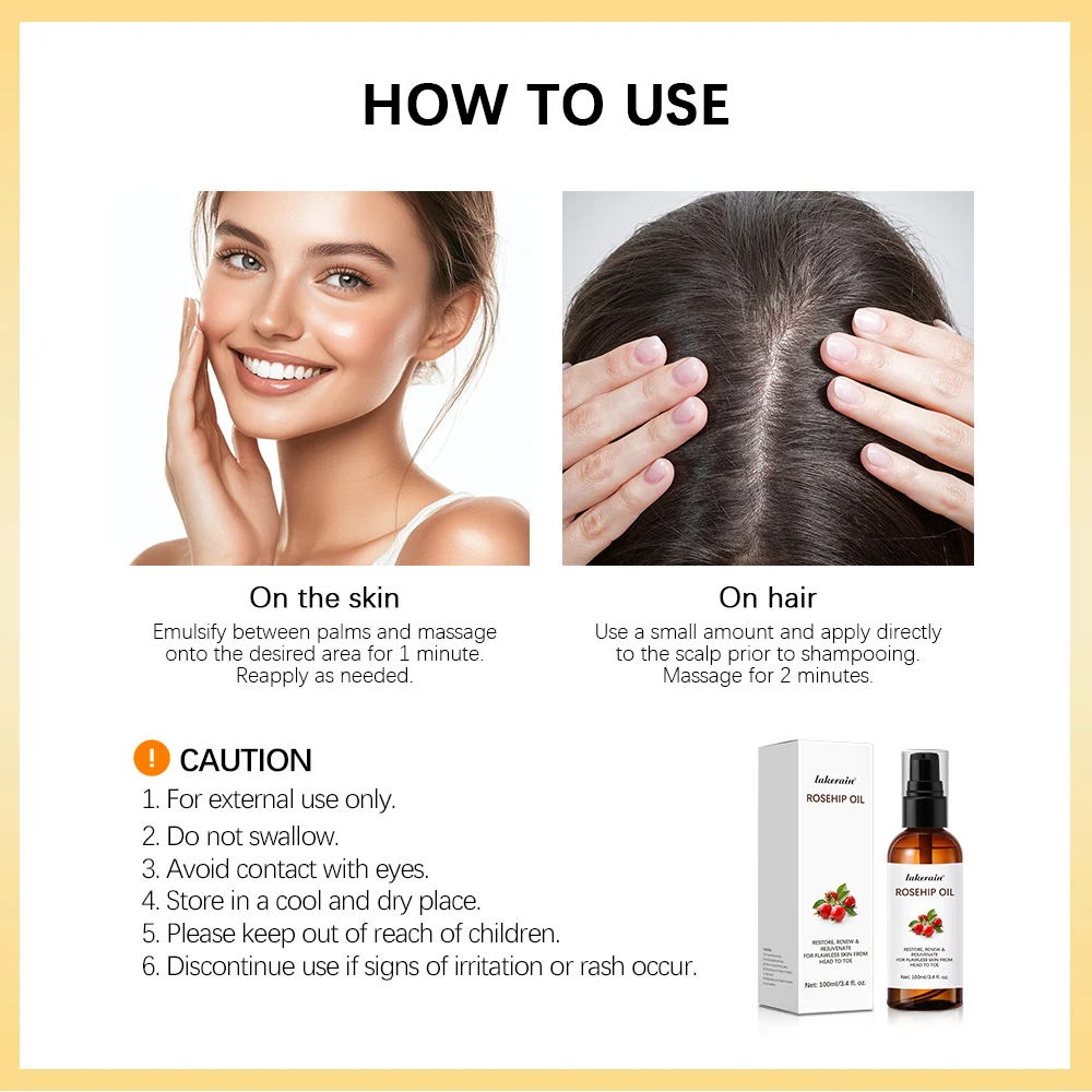 (100ml/3.4 fl oz) Rosehip Seed Oil Hair Relaxer, Natural Ingredients Long-lasting Moisturizing, Deep nourishment Face, Hair&Skin 6