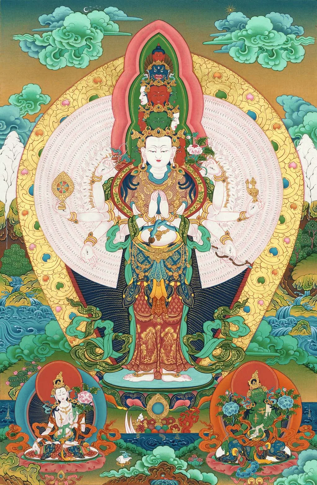 

The Thousand-hand Avalokiteshvara Thangka,Gandhanra Tibetan Buddhist Thangka Art,Giclee Printed and Hand Framed,47" × 32"