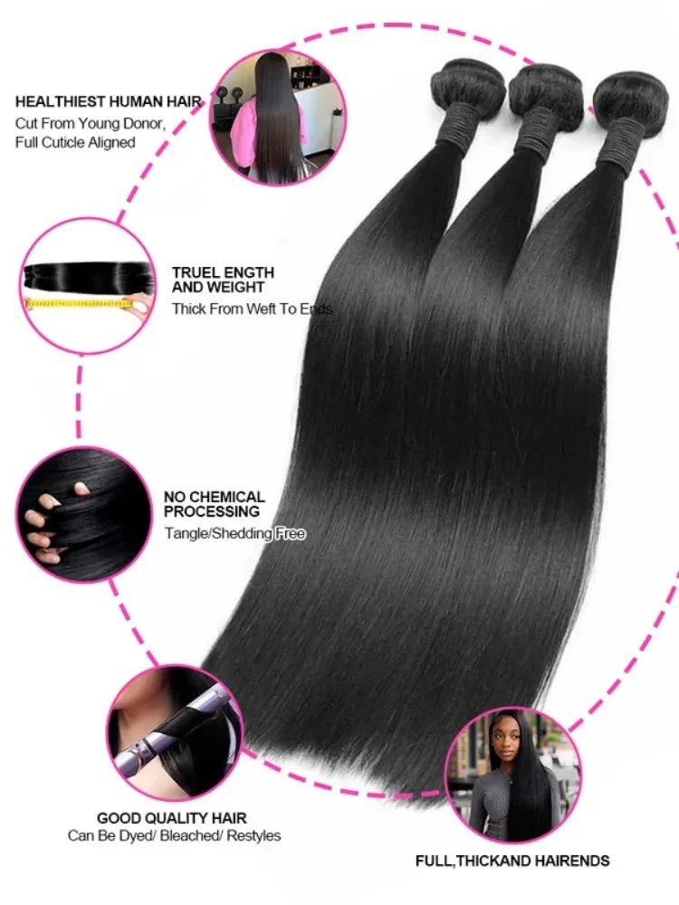 Bone Straight 100% Human Hair 12A 16A Bundles 32 40 Inch Raw Hair Extensions Brazilian Natural Black 3 4 Bundle Deals Unprocess