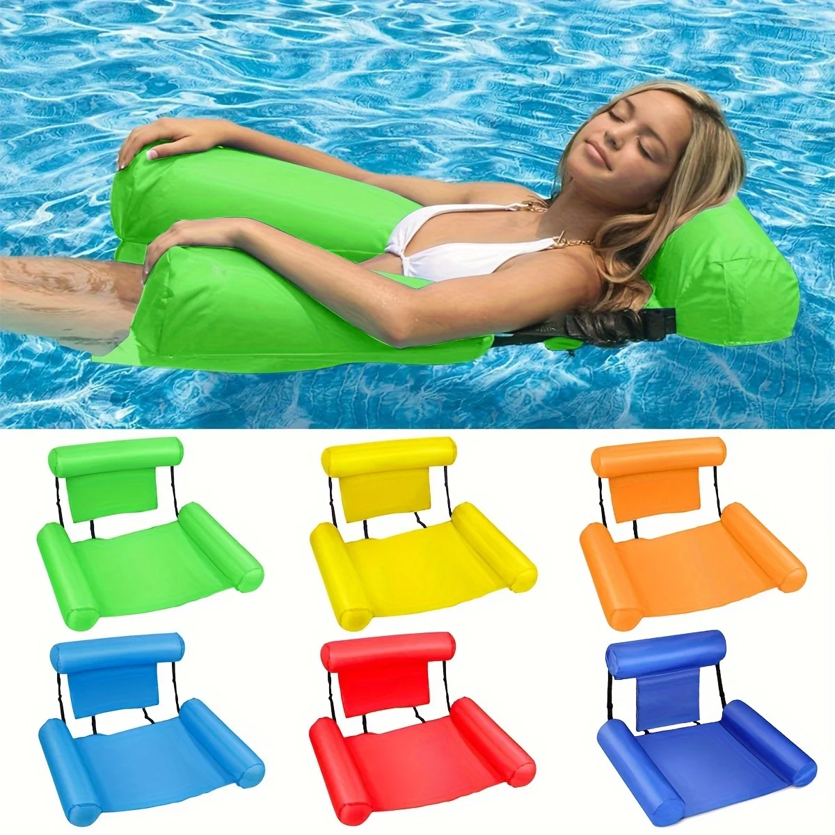 Pool Floating Chair-Adult inflatable lounge chair with armrests and head support is beach, lake and pool floating chair