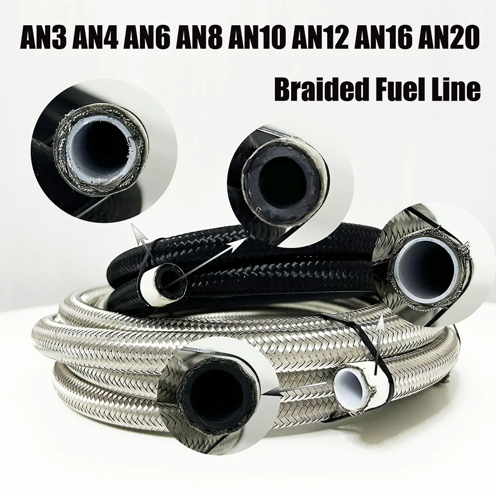 Trançado Nylon Combustível Mangueira Óleo e Gás Refrigerador Linha Tubulação Cpe Ptfe Racing An4 An6 An8 An10 An12 An16 An20 Aço Inoxidável