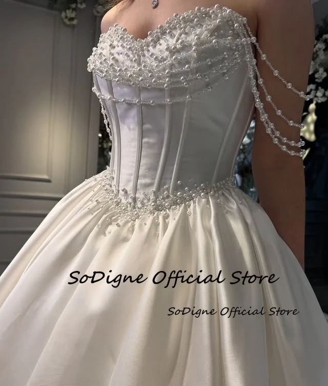 SoDigne A-line Elegant Satin Bride Dresses Sweetheart Sleeveless Pearls Wedding Dress Long Bridal Gown Robe De Mairee Customized 11 S1a9ccab8dfdf463b881f685f5962593dX