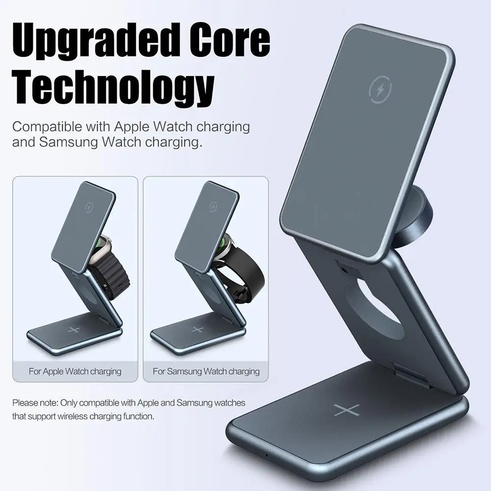 

3 In 1 Foldable Wireless Charger Stand Dock For IPhone 14 13 Holder Portable Magnetic Fast Charging Station For Apple Watch W3S4