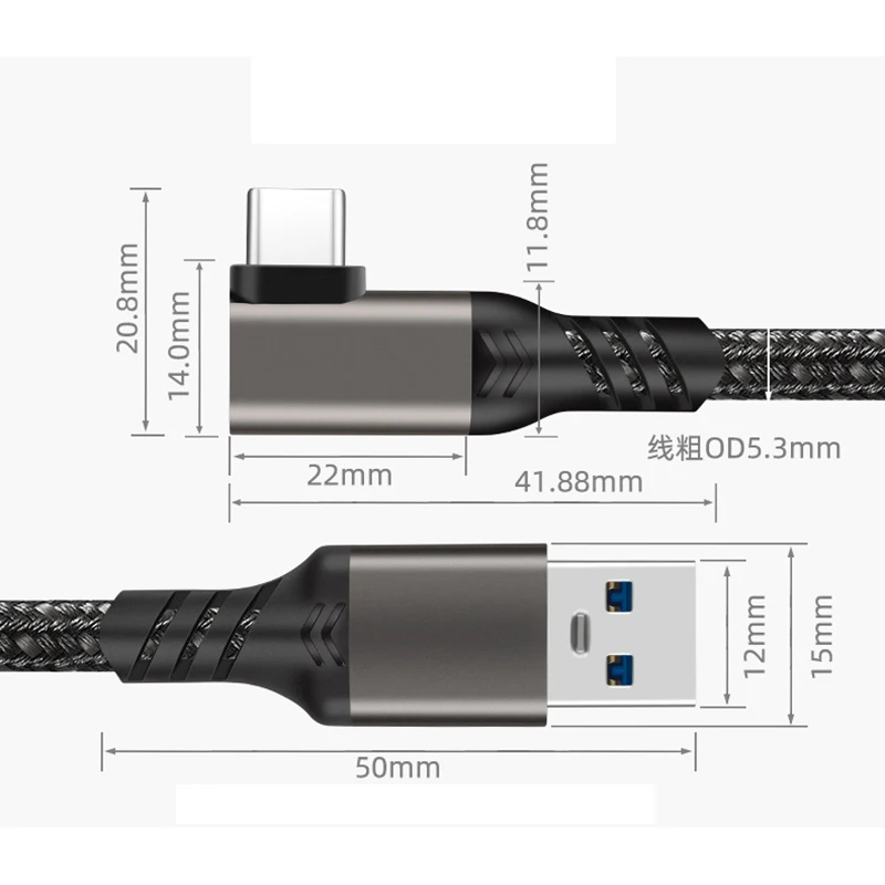 High-Speed 90° Elbow Type-C Charging & Data Cable - USB 3.2 GEN2, 60W Power Delivery, Various Lengths
