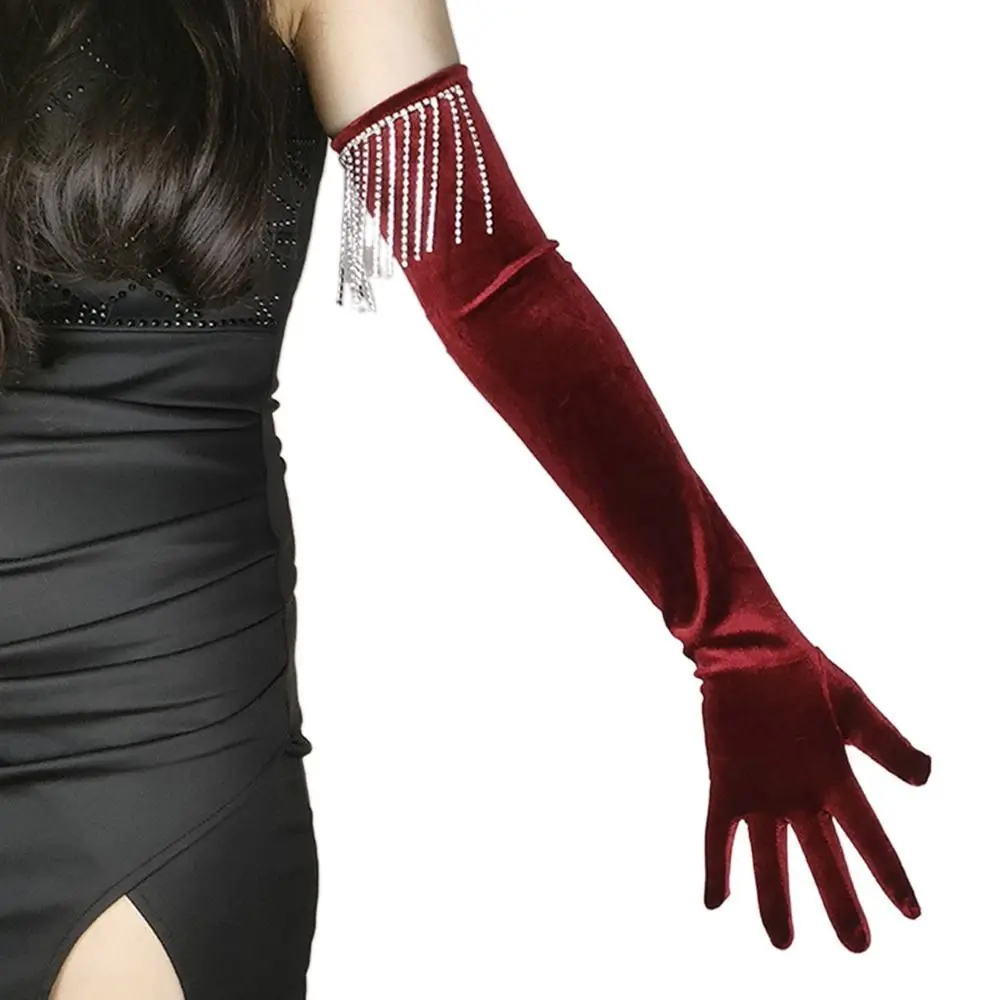

Warm Gloves Zircon Tassel Cosplay Gloves Performance Gloves Crystal Retro Long Gloves Women Party Gloves Brid Wedding Gloves