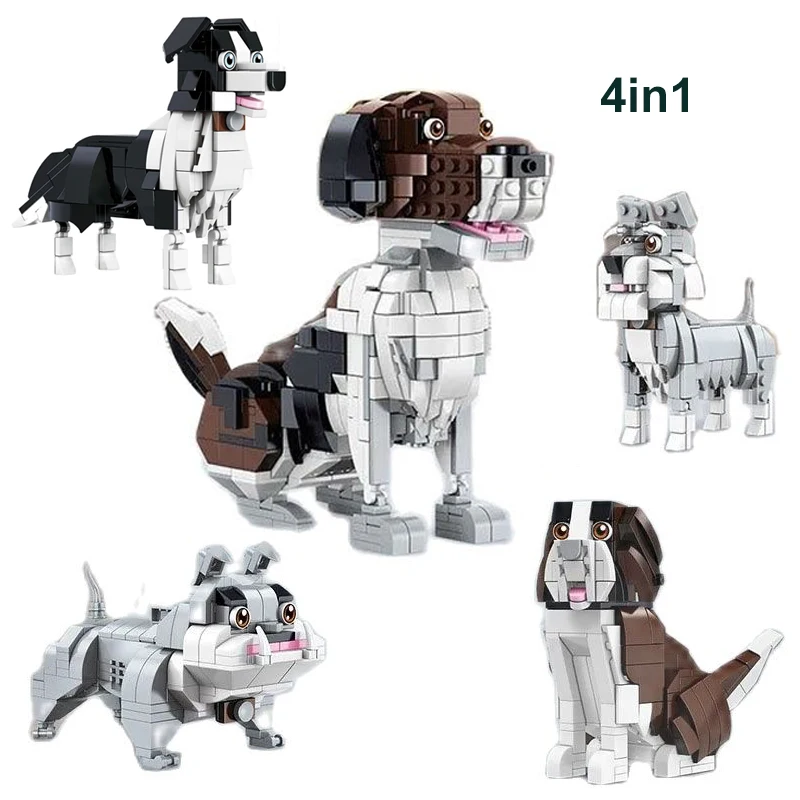 

4in1 Cartoon Beagle Building Blocks City Family Pet Friends Dog Bricks Animal Educational Toys For Children Home Decoration Gift