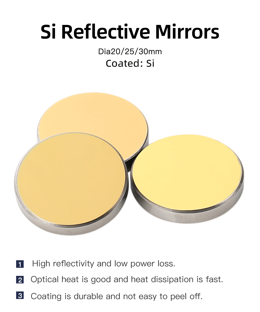 Description Picture 2 of itemFonland Co2 Laser Si reflective Mirrors for Laser Engraver Gold-Plated Silicon Reflector Lenses Dia. 19 20 25 30 38.1 mm