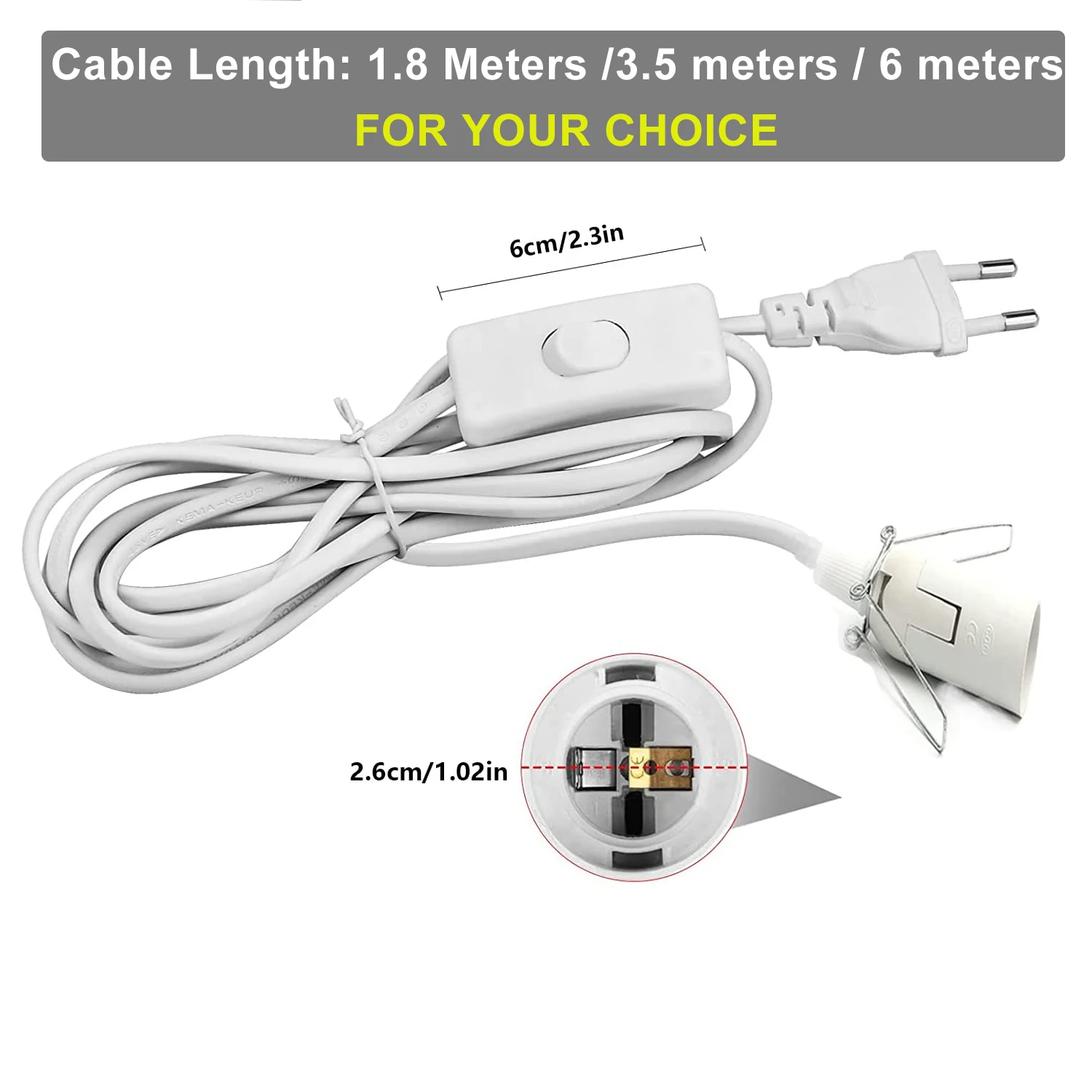 EU Power Cord Cable E14 E27 Socket Lamp Base Switch Wire Pendant LED Bulb E14 Hanglamp Suspension Holder