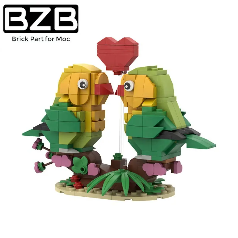 Bzb Moc Parrot Yuanyang Duck San Valentino Lovebirds Toy Building Blocks Kit Heart Box Brick Model Wedding Lovers Girl Best Gifts