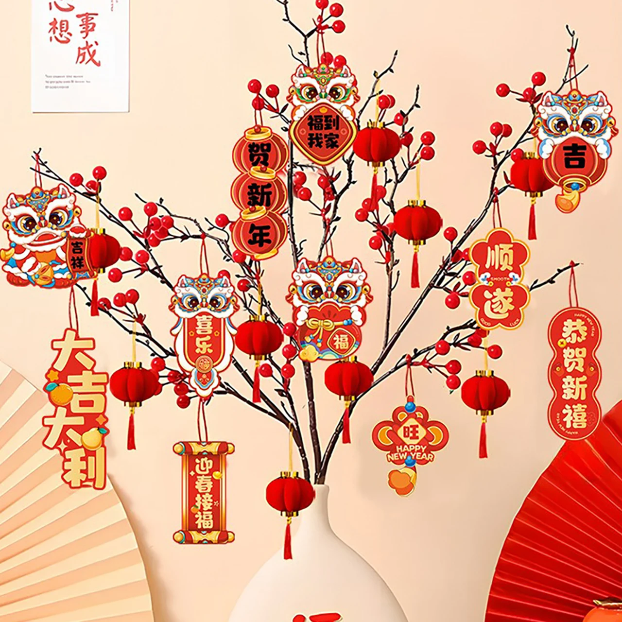 36pcs Cartoon New Year Greeting Cards Blessing Pendant Gift Card Red Hanging Tags 2026 Spring Festival Home Party Plant Decor