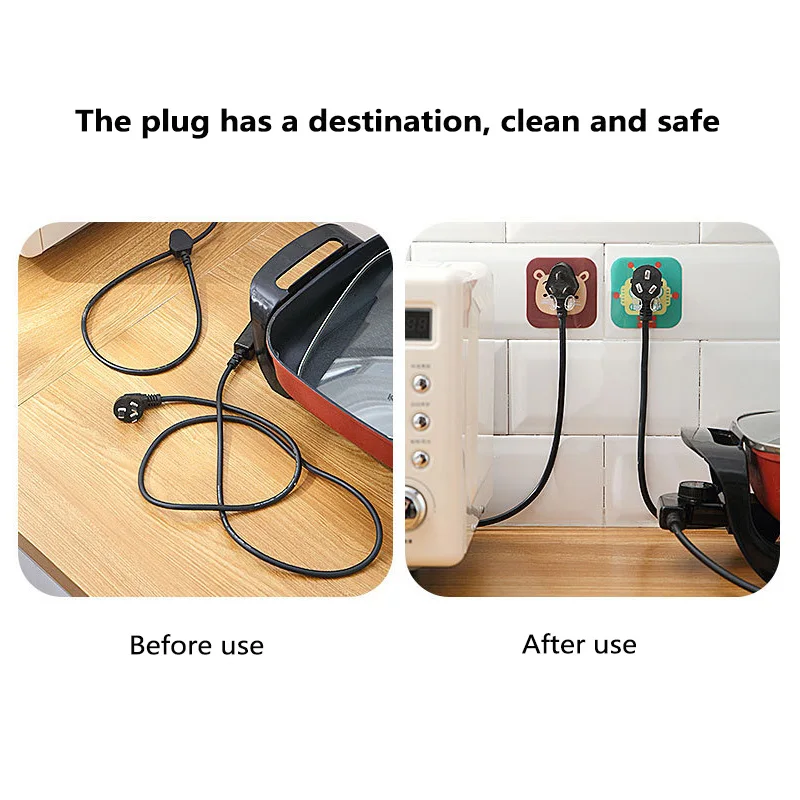 1~4PCS Multifunctional Punch-free Plug Hook Cartoon Animal Wall Hanging Storage Multi-function Adhesive Power Cord Socket Hanger