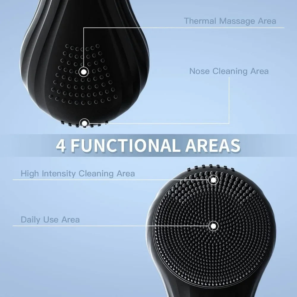 Facial Cleansing Brush Silicone Face Scrubber with Heat Vibration 5 Speeds Rechargeable Electric Face Scrub Brush for Men Women