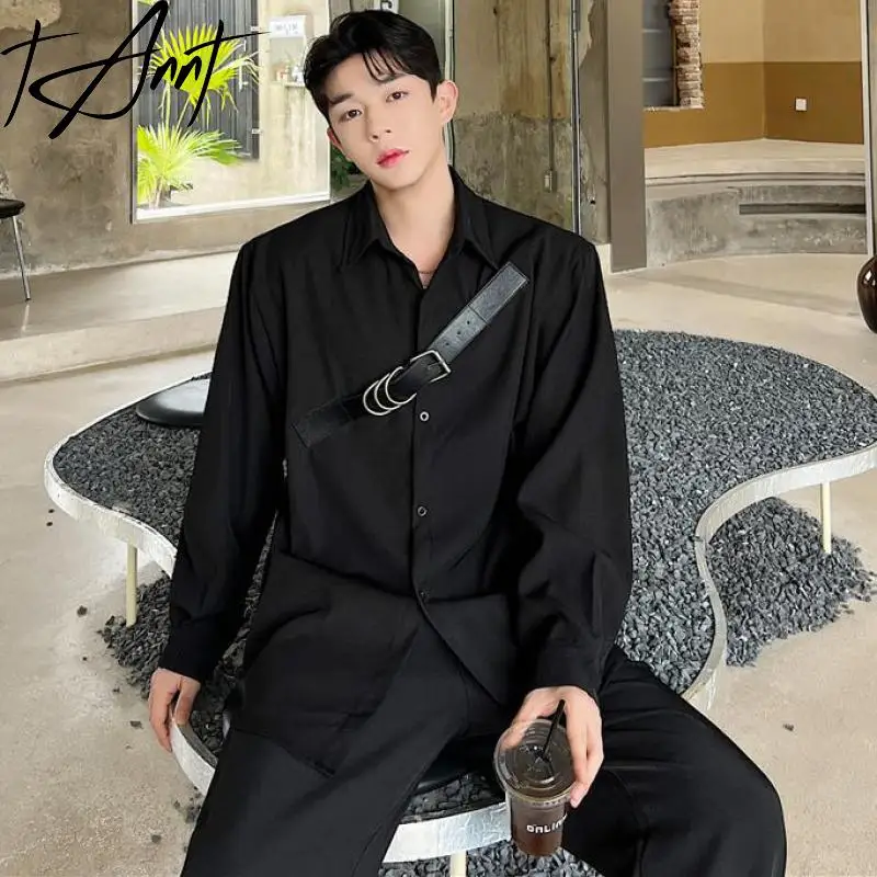 

Tannt Women Shirt Irregular Belt Patchwork Black Casual Shirts Blouses Long Sleeves Fashion Loose Blouses Tops Women 2023 New