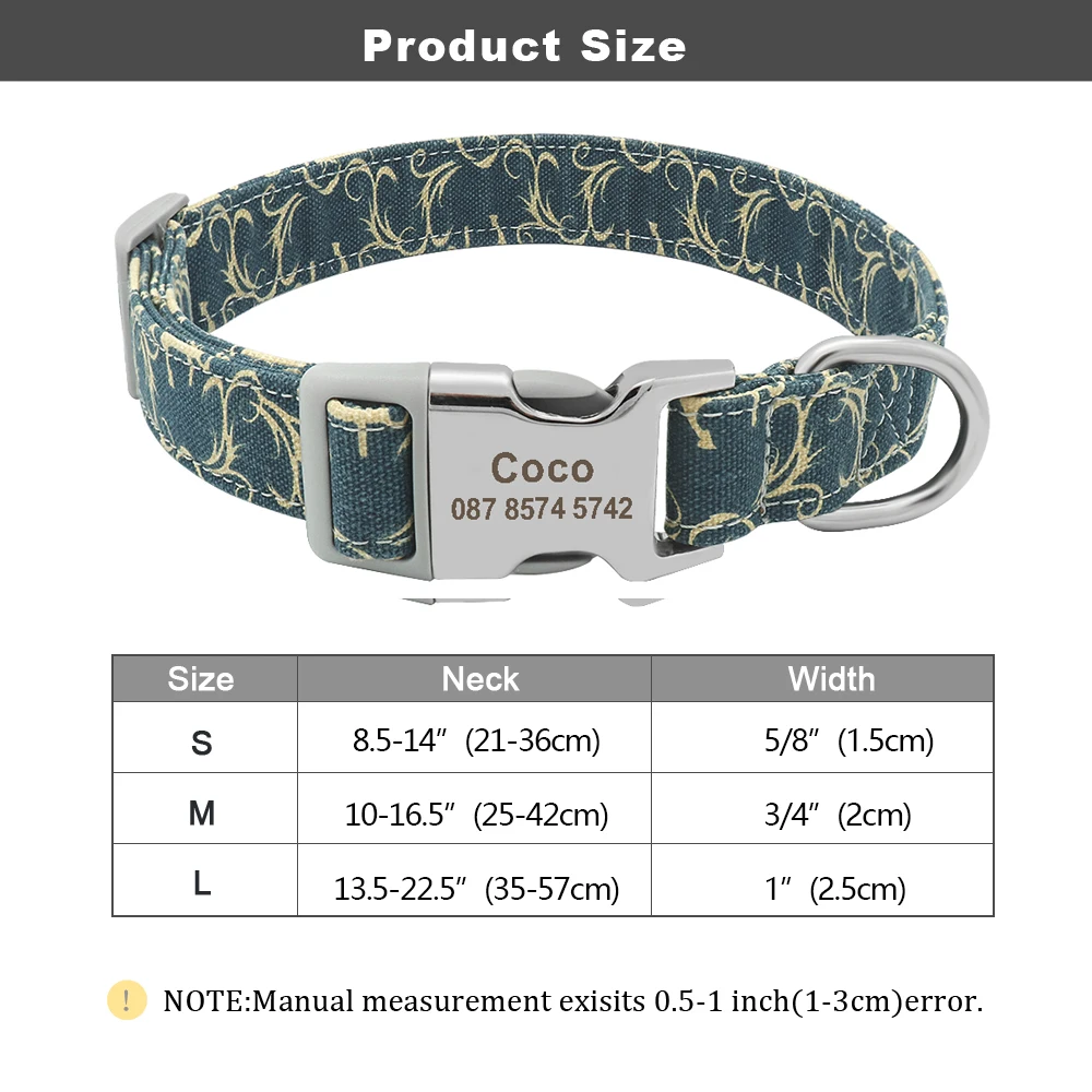 Personalized Nylon Dog Collar Custom Small Medium Large Dogs Cats Collars Engraved Name ID Pet Necklace Adjustable Puppy Collars 