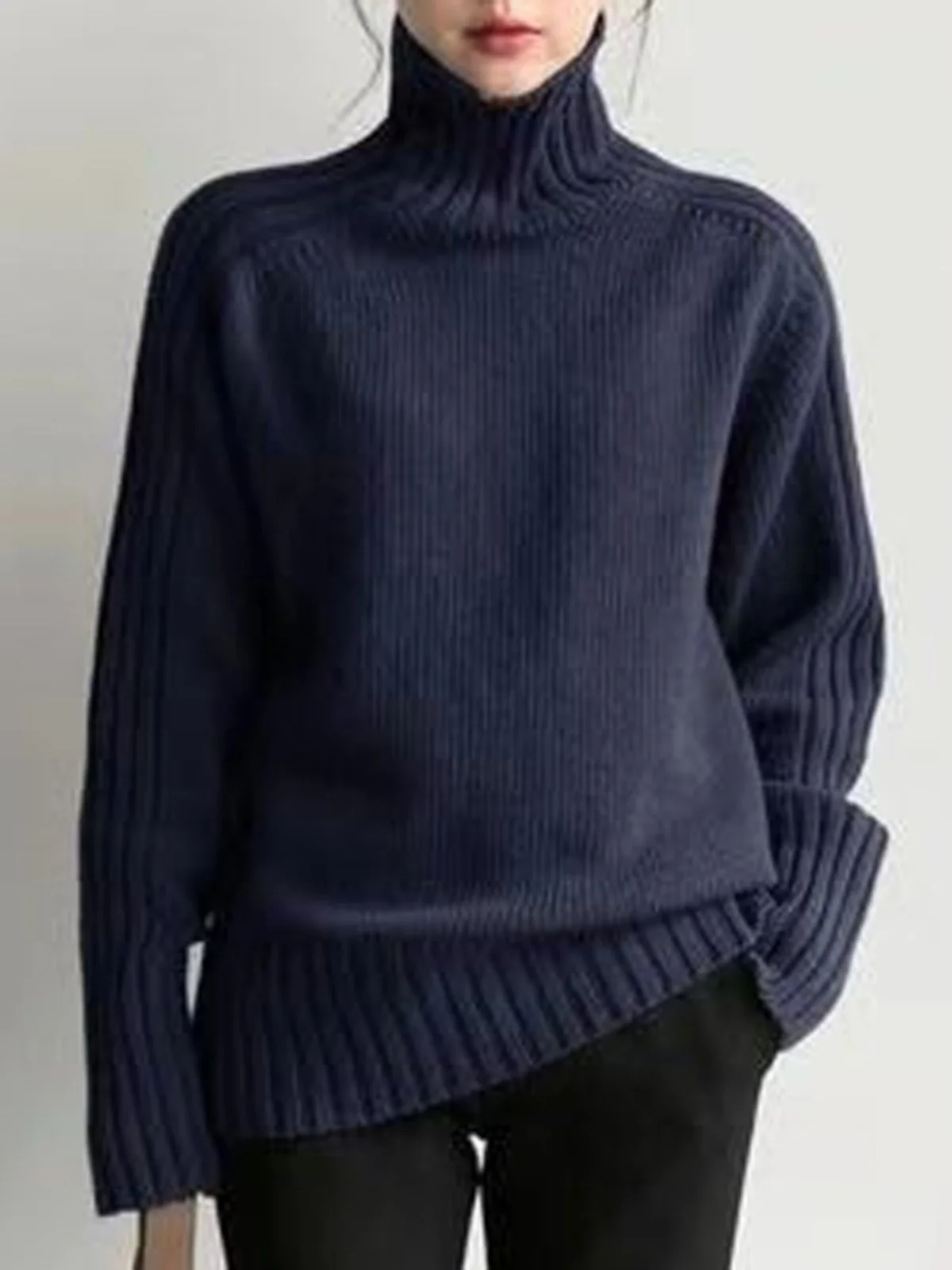 High Collar Knitted Sweater Women's Loose Long Sve Autumn Winter Faion Korean Sle Vintage Base Layer Retro Top