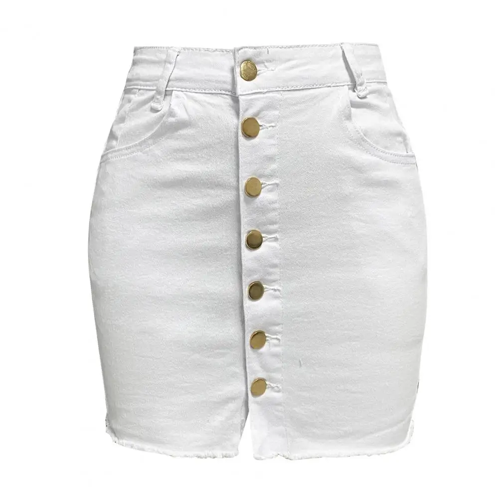 

Chic Button Placket Skirt High Waisted Denim Skirt Chic Women's High Waist Denim Skirt Button Fly Hip Wrapped for Fashionistas
