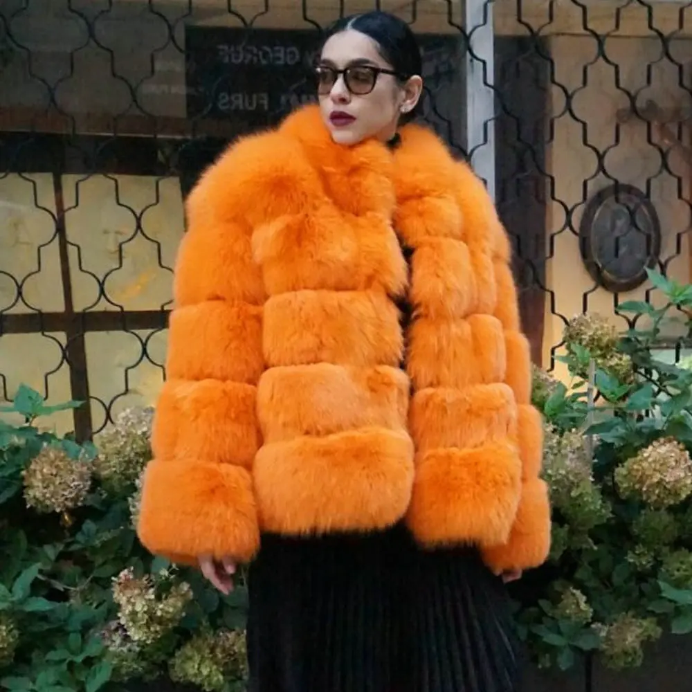 

BFFUR Winter Fashion Fox Fur Jacket Stand Collar 2022 New Trendy Woman Genuine Whole Skin Fox Fur Coats Luxury Fur Overcoats