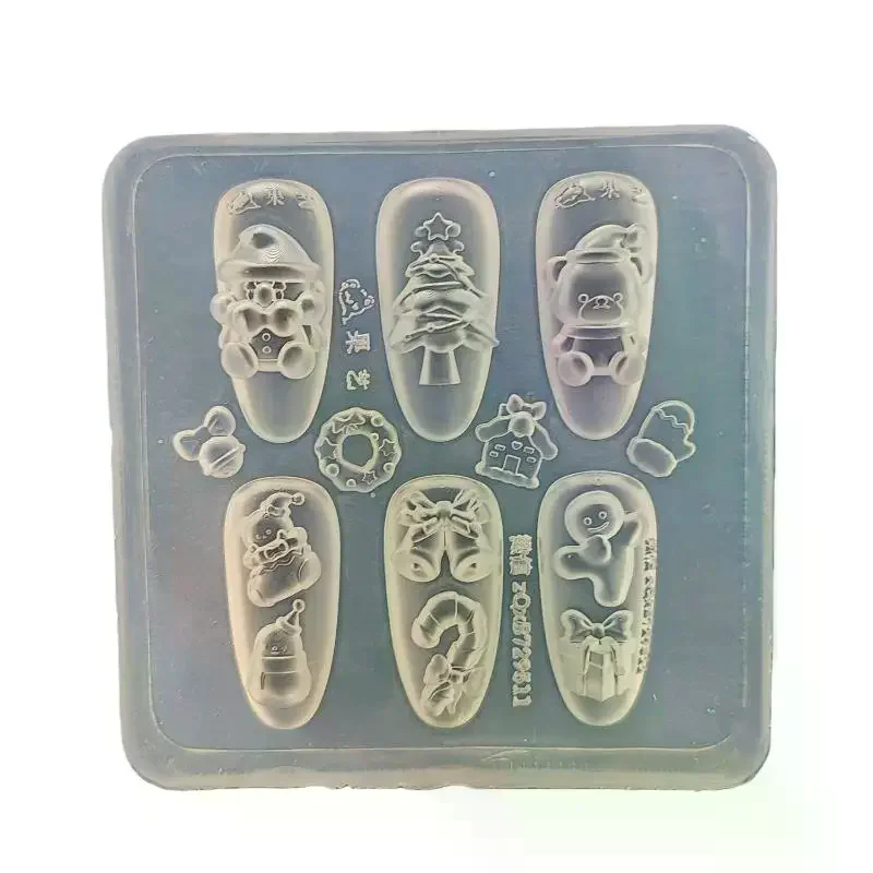 1pc Christmas 3D Transparent Silicone Nail Molds - Santa Claus Bear Snowflake Design, DIY Manicure Decoration Templates