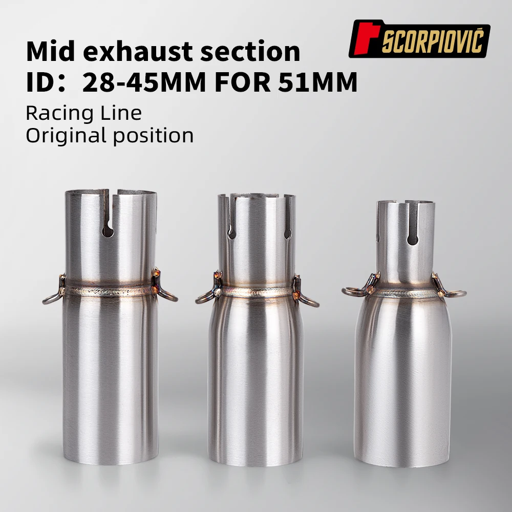 Universal Motorcycle Intermediate Exhaust Pipe with Enhanced Muffler, 51mm Adjustable Diameter