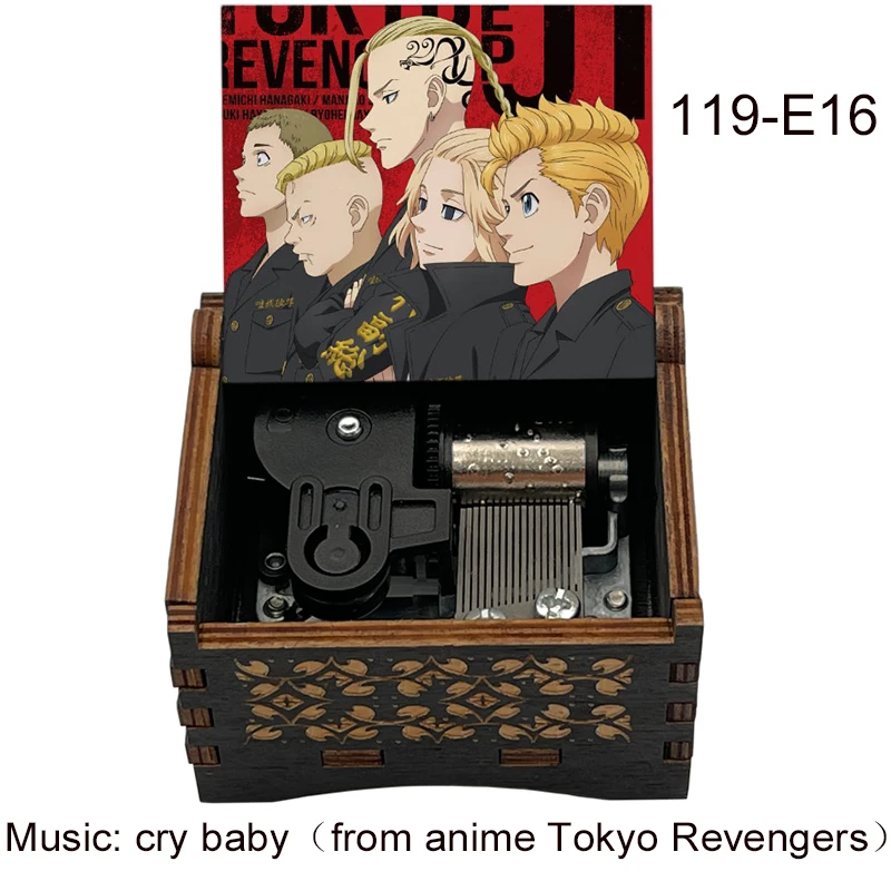 Anime tokyo revengers figure print music cry baby Wood mechanical Music Box for anime Friends kids Birthday Children fans gift music box carousel music box